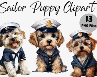 Watercolor Sailor Puppy Clipart Bundle | Puppy PNG | Sublimation | Commercial Use | Digital Download | Scrapbook | Journal | Digital Planner