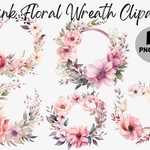 Watercolor Pink Floral Wreath Clipart | Floral Wreath Digital Images | Watercolor Floral Wreath Graphics | Floral Wreath PNG | Instant File
