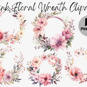 Akwarela Różowy Wieniec Kwiatowy Clipart | Cyfrowe Obrazy Wieńca Kwiatowego | Grafiki Wieńca Kwiatowego Akwarela | Wieniec Kwiatowy PNG | Plik Natychmiastowy