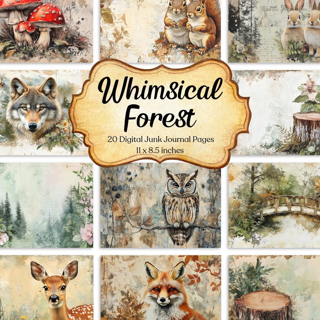Whimsical Forest Junk Journal Pages Vintage Scrapbook Paper Printable ...
