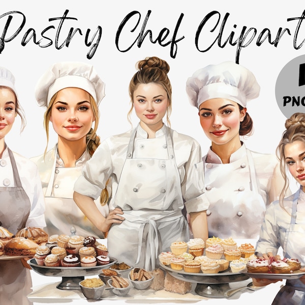 Watercolor Pastry Chef Clipart | Baker PNG | Patisserie Clipart | Chef Clip Art | Sublimation | Paper Craft | Junk Journal | Scrapbooking