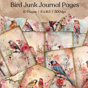 Kaarten met vogeldagboek | Digitaal ongewenste dagboek | Tijdelijke verschijnselen | Afdrukbare plakboekkit | Valentijnsdag | Collageblad | Tortelduifjes | Hart:
