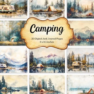 Camping Junk Journal Page Kit | Digital Outdoor Scrapbook Paper | Printable Adventure Ephemera | Travel Junk Journal | Camping Art Print RV