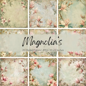 Magnolia Floral afdrukbaar papier Shabby chique digitale Download aquarel bloemen uitnodiging Scrapbook ongewenste Journal Ephemera JPG kaart maken