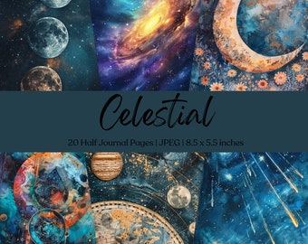 Celestial Junk Journal Page Mystical Junk Journal Printable Paper Digital Collage Celestial Ephemera Night Sky Scrapbook Supply Moon Planet