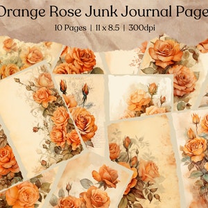 Orange Rose Junk Journal Pages | Vintage Rose Junk Journal Kit | Junk Journal Printable Paper | Digital Collage Sheet | Instant Download