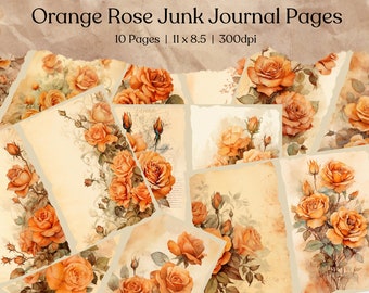 Orange Rose Junk Journal Pages | Vintage Rose Junk Journal Kit | Junk Journal Printable Paper | Digital Collage Sheet | Instant Download