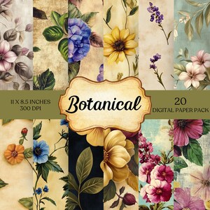 Floral Junk Journal Pages Flower Printable Botanical Paper Craft Paper for Journal Scrapbook Paper Digital Download Journal Background Art