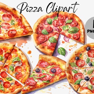 Watercolor Pizza Clipart Bundle | Pizza PNG | Fast Food Graphics | Pizza Graphics | Instant Download | Commercial Use | Pizza Slice PNG