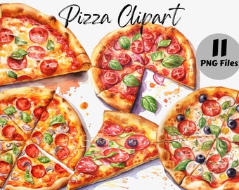 Watercolor Pizza Clipart Bundle | Pizza PNG | Fast Food Graphics | Pizza Graphics | Instant Download | Commercial Use | Pizza Slice PNG