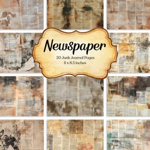 Newspaper Junk Journal Paper Kit Digital Newsprint Scrapbook Supply Vintage Ephemera Neutral Background Tea Dyed Printable Beige Paper Craft