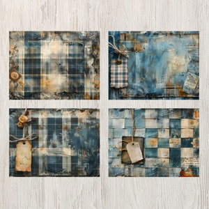 Blårutiga skräpjournalsidor Digitala papper Utskrivbara journalsidor Scrapbook-kort Papperspyssel Shabby chic-textilier Bakgrundsmaterial bild 8