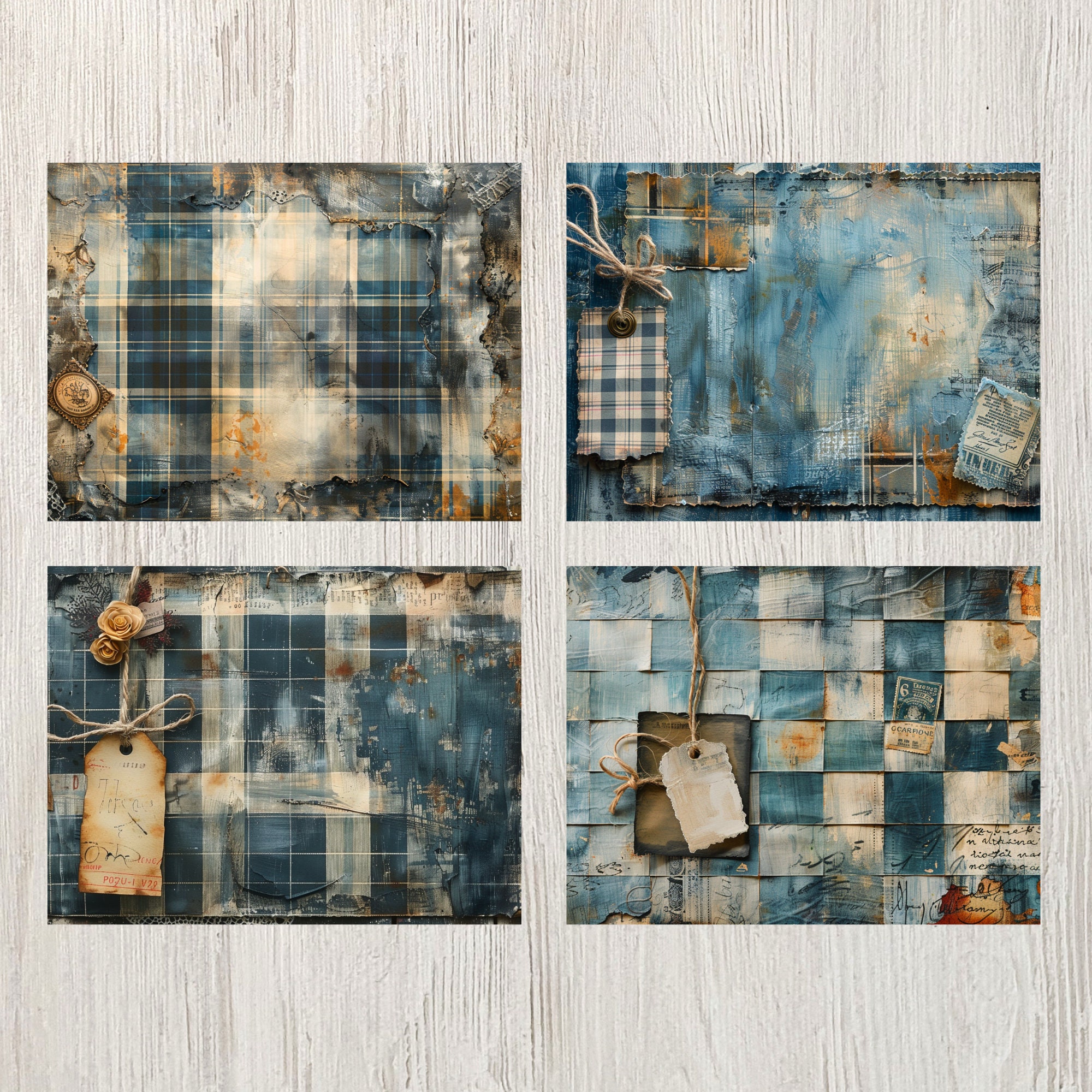 Blue Plaid Junk Journal Pages Digital Papers Printable Journal Pages ...