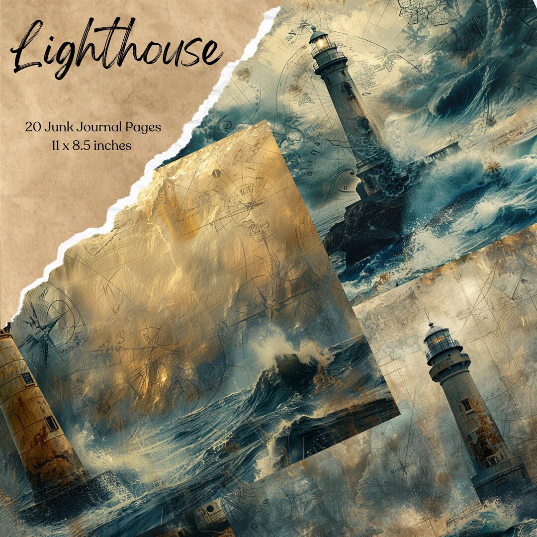Lighthouse Junk Journal Pages Digital Ocean Themed Scrapbook Paper ...