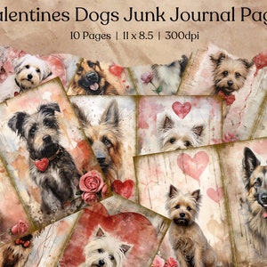 Valentinstag-Junk-Journal-Papier | Ich liebe dich druckbare | Junk-Journal | Digitaler Download | Vtag | Hunde | Tiere | Romantische Tagebuchseiten