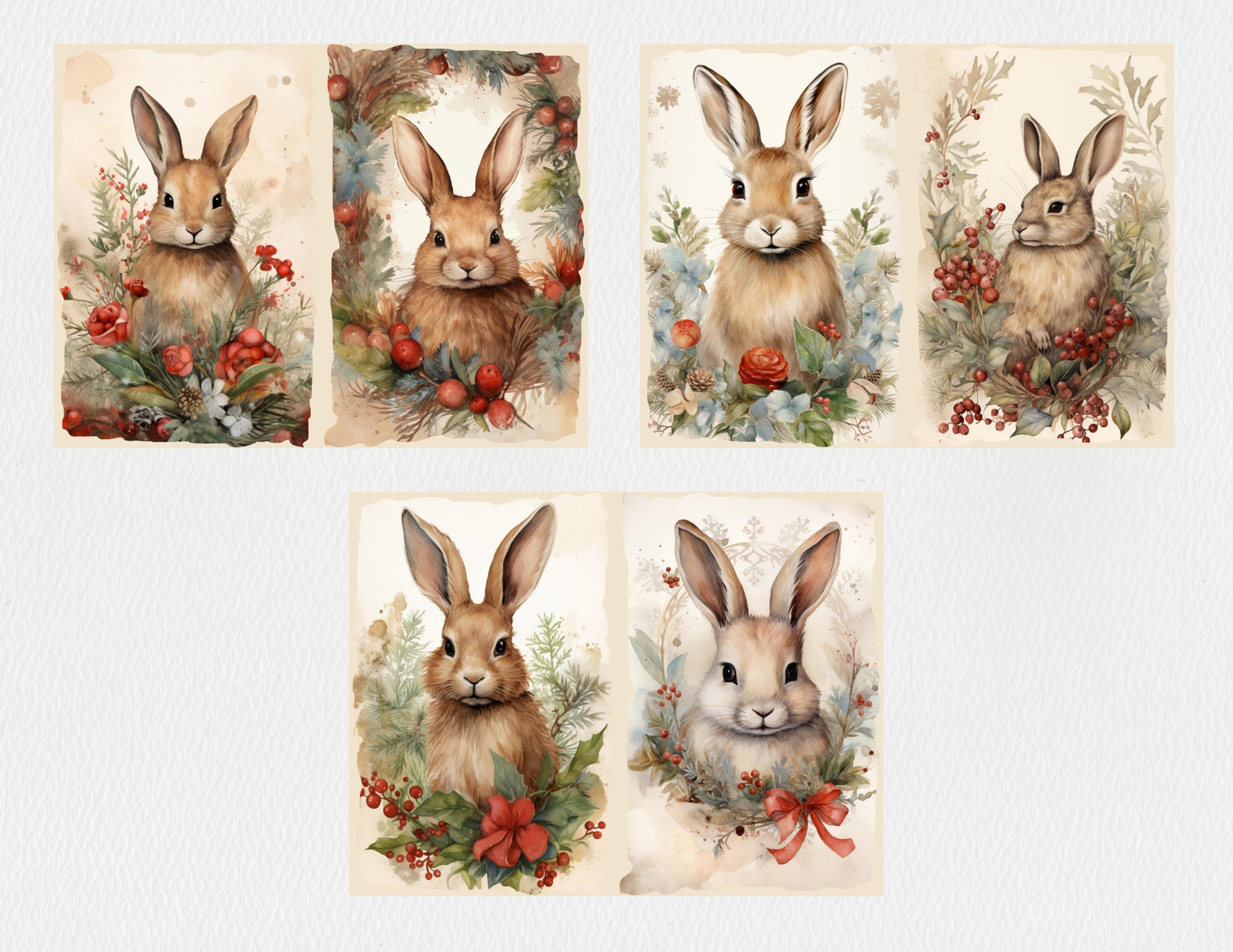 Christmas Rabbit Junk Journal Kit | Vintage Bunny Junk Journal Pages ...