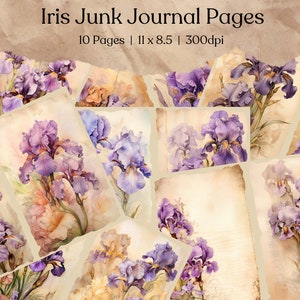 Iris coloré Junk Journal imprimable | kit de carnet vintage Iris indésirable | Artisanat | Page de journal indésirable | Feuille de collage numérique | Téléchargement instantané