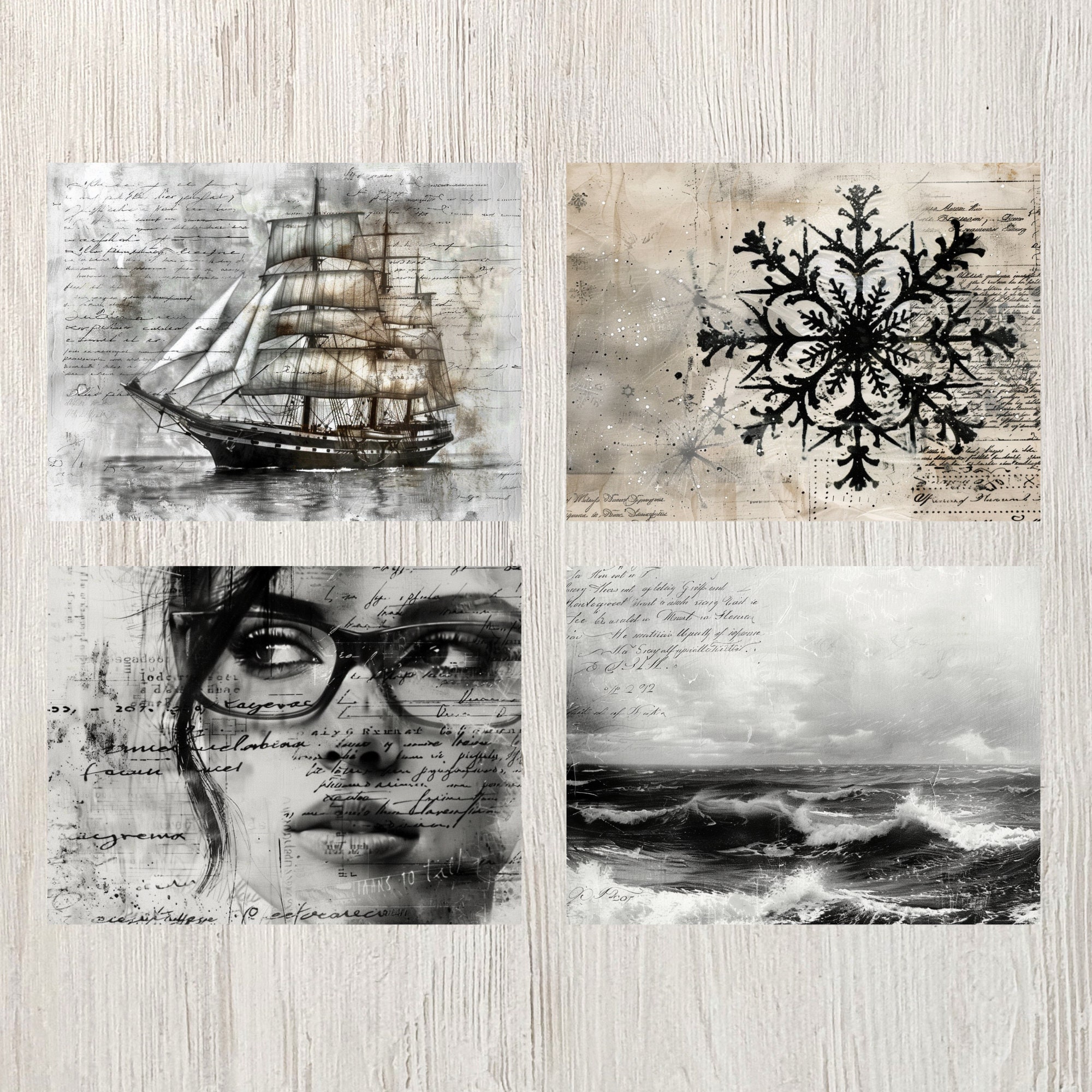 Black and White Junk Journal Page Digital Monochrome Theme Scrapbook ...