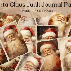 Kerstman Junk Journal Kit | Vintage Merry Christmas Junk Journal-pagina's | Kerst Junk Journal afdrukbaar papier | Digitaal collageblad