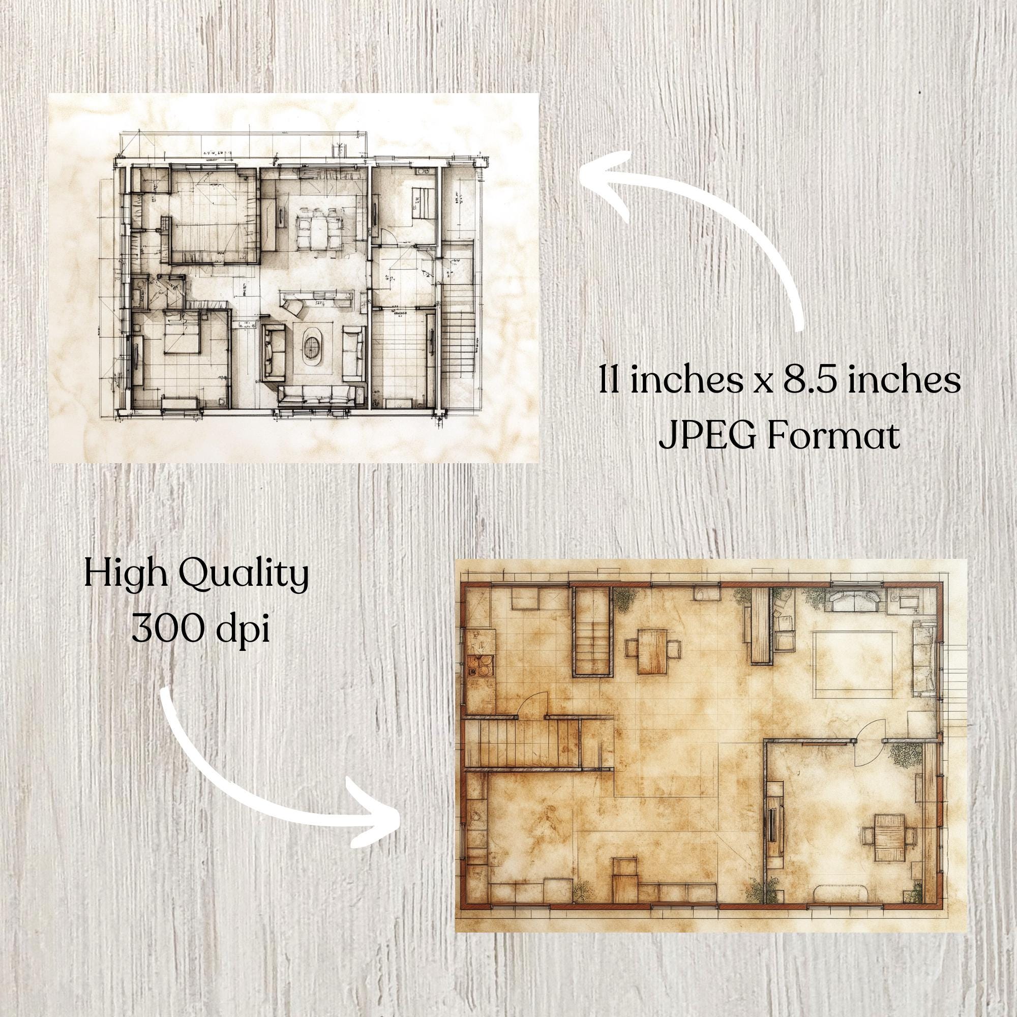 Vintage House Floorplan Junk Journal, Architecture Blueprint Paper ...