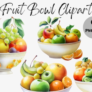 Pacchetto di clipart ciotola di frutta dell'acquerello / immagini digitali ciotola di frutta / grafica ciotola di frutta / clipart cibo acquerello / download digitale