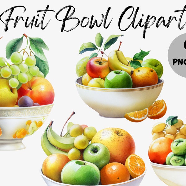 Watercolor Fruit Bowl Clipart Bundle | Fruit Bowl Digital Images | Fruit Bowl Graphics | Watercolor Food Clipart | Digital Download