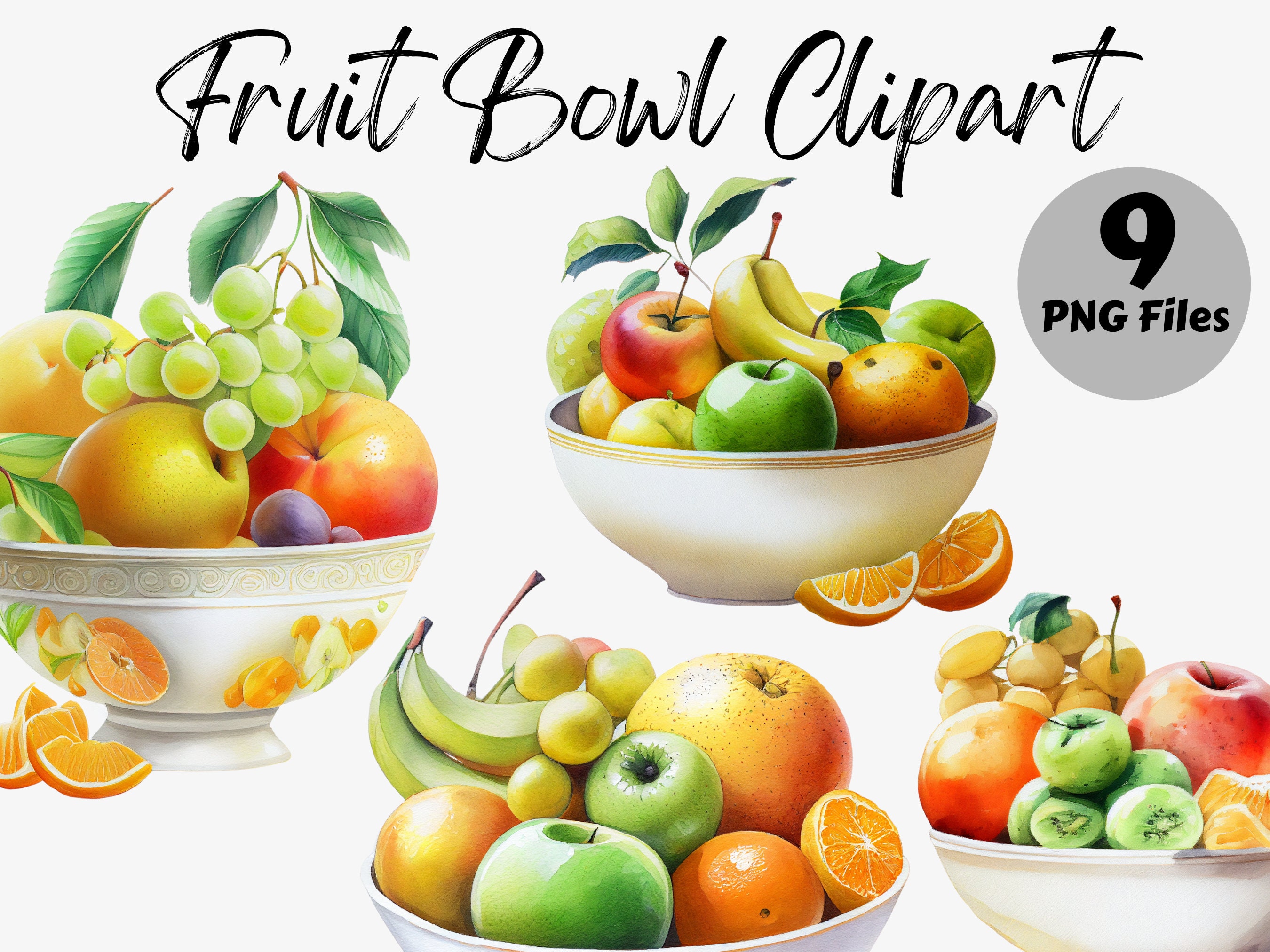 Watercolor Fruit Bowl Clipart Bundle Fruit Bowl Digital Images Fruit ...
