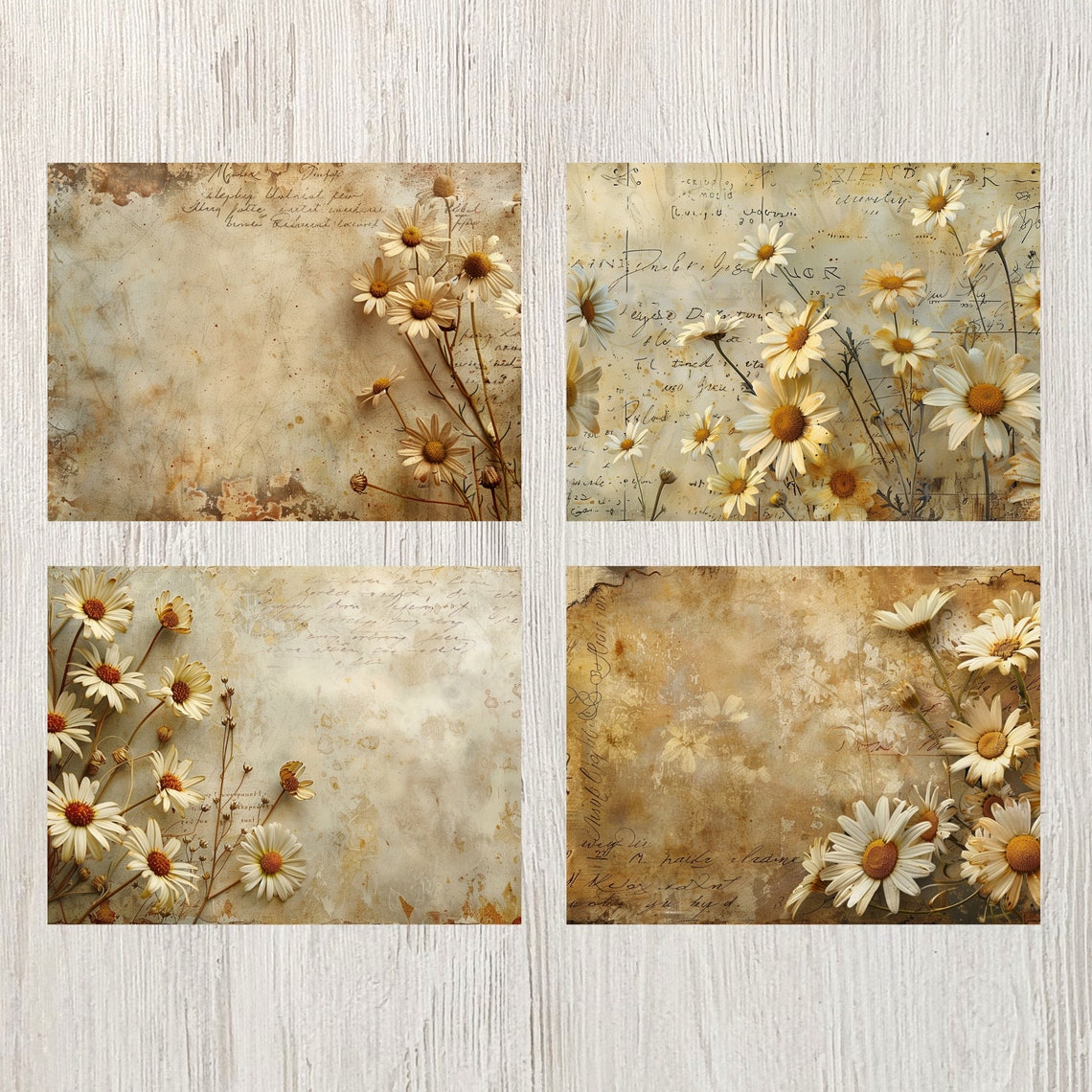 Vintage Daisy Junk Journal Pages Digital Scrapbook Paper Kit Floral ...