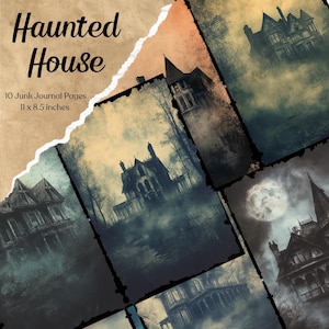 Haunted House Junk Journal Page Digital Scrapbook Paper Spooky Printable Gothic Vintage Ephemera Halloween Collage Grimoire BOS Fantasy
