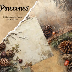 Dennenappel Junk Journal Paper Kit Woodland Ephemera Kerst afdrukbare download Mix Media Collage Vel Instant Natuur Scrapbook Winter Card