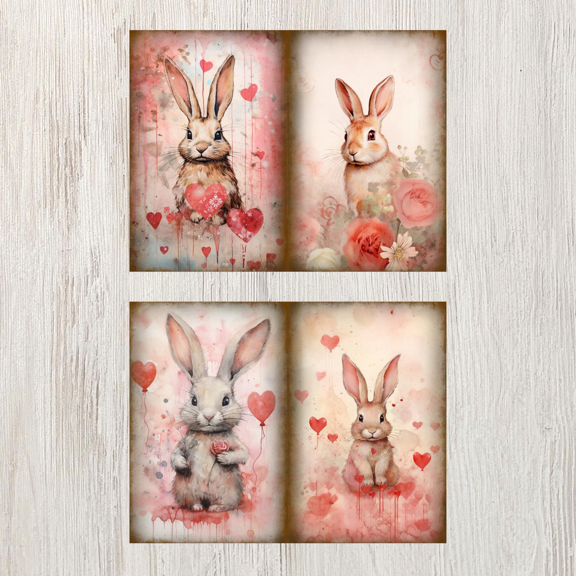 Valentine Rabbit Junk Journal Printable Page Animal Scrapbook Paper Kit ...