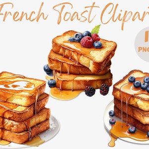 Clipart de rabanada em aquarela | Torrada Francesa PNG | Clipart de comida Kawaii | Jornal Lixo | Artesanato de papel digital | Sublimação | Café Da Manhã PNG