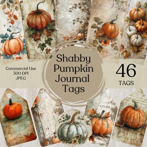 Shabby Pumpkin Junk Journal Tag Kit Fall Printable Tag Vintage Paper Craft Paper for Journal Scrapbook Paper Digital Journal Ephemera Tag