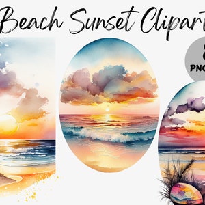 Watercolor Beach Sunset Clipart Bundle | Beach Sunset Digital Images | Beach Sunset Graphics | Instant Download | Beach Sunset PNG