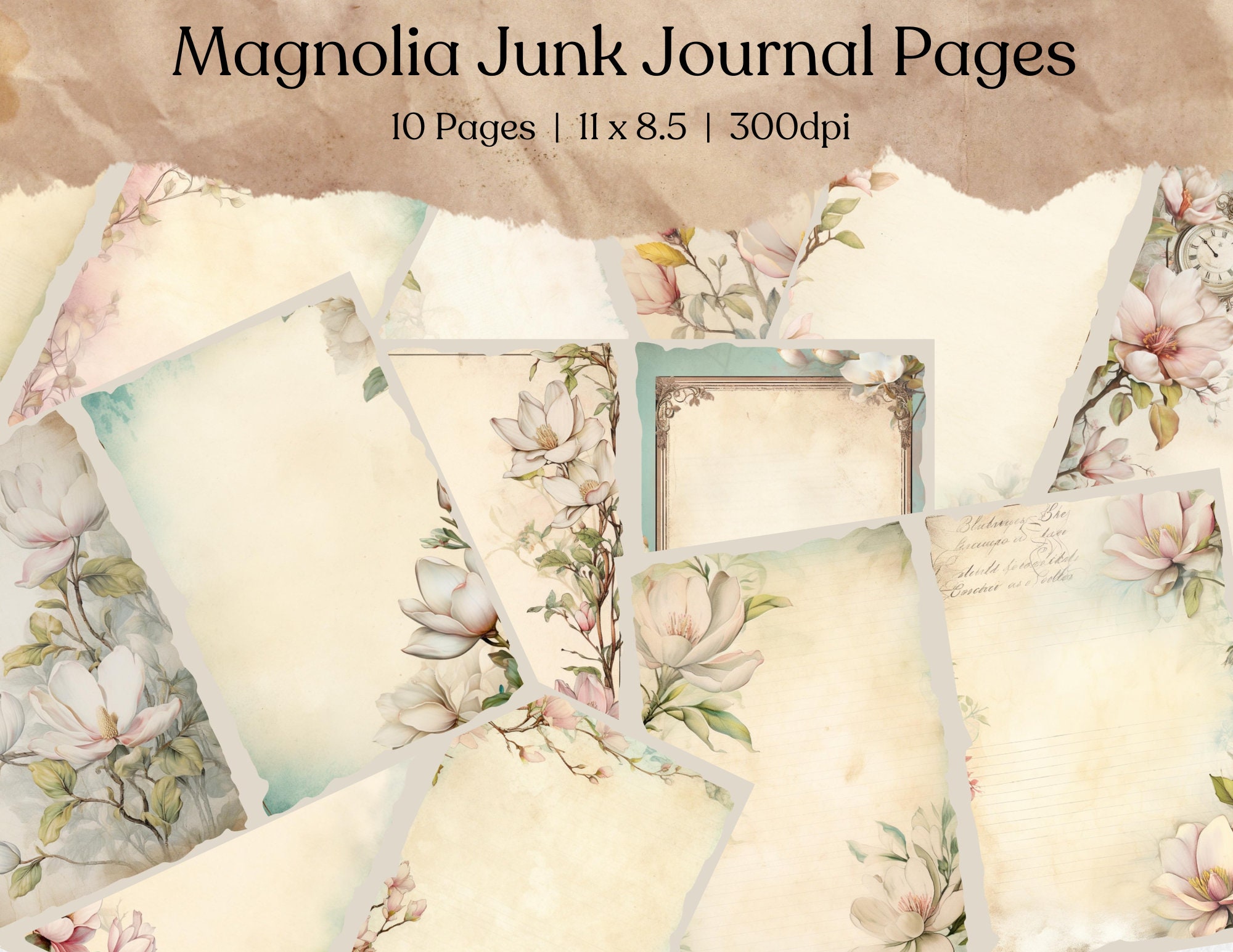 Magnolia Junk Journal Pages | Vintage Magnolia Junk Journal Kit | Junk ...