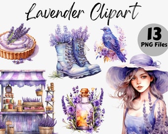 Watercolor Lavender Clipart Bundle | Watercolor Lavender Graphics | Lavender PNG | Images for Scrapbooking, Journaling | Commercial Use