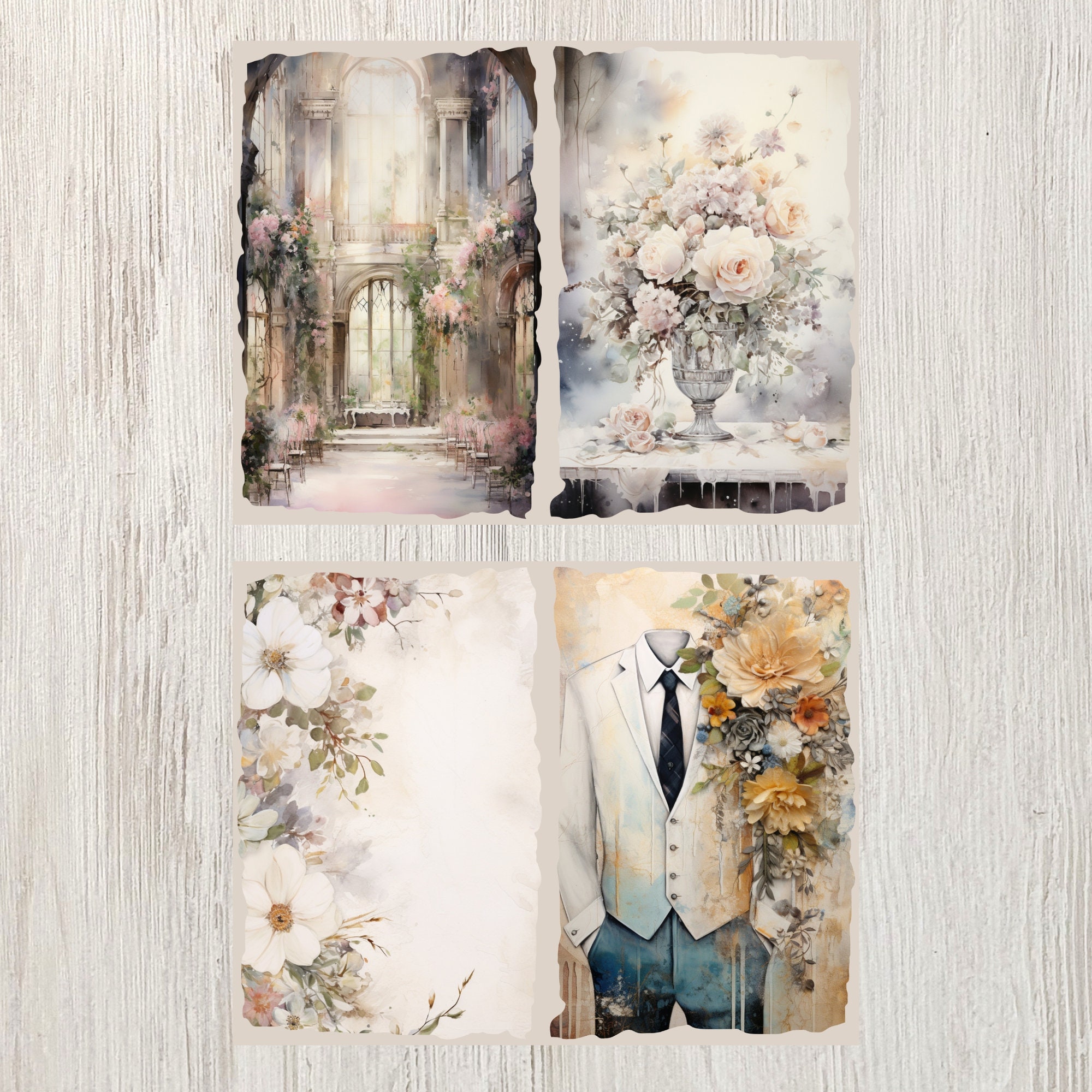Vintage Wedding Junk Journal Pages | Digital Scrapbook Paper Kit ...