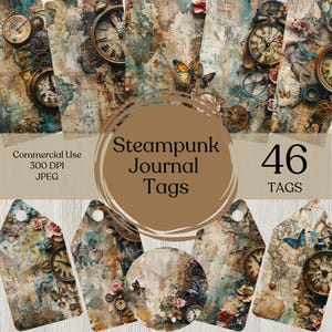 Kit d'étiquettes de journal indésirable Steampunk étiquette imprimable mécanique vintage en papier, papier artisanal pour journal, papier de scrapbooking, journal numérique, étiquette éphémère