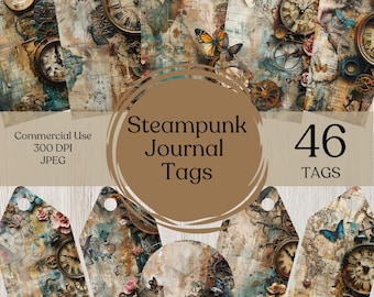 Steampunk Junk Journal Tag Kit Mechanical Printable Tag Vintage Paper Craft Paper for Journal Scrapbook Paper Digital Journal Ephemera Tag