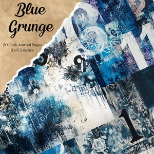 Blaue Vintage Junk Journal Seiten, Digitales Papier, Textur Grunge Blätter, Scrapbook Zubehör, Vintage Ephemera, Schäbige Seiten, Instant Download