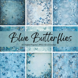 Blauer Schmetterling Druckbares digitales Papierpaket | Hintergrund | Kartenherstellung | Scrapbook-Bastelarbeiten | Druckbare Seiten | DIY | Kommerzielle Nutzung