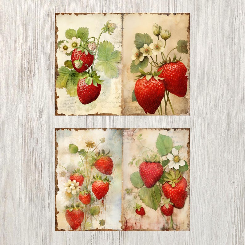 Strawberry Junk Journal Pages Printable Vintage Paper Craft Paper for ...