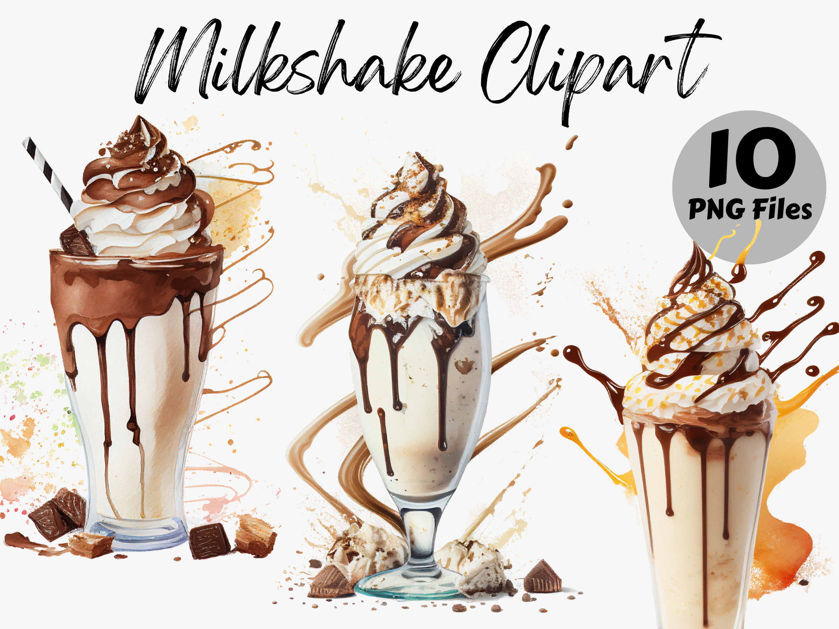 Watercolor Milkshake Clipart Bundle Milkshake Digital Images Milkshake