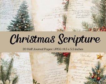 Christmas Scripture Junk Journal Printable Page Vintage Card Digital Collage Sheet Junk Journal Kit Victorian Scrapbook Ephemera Calligraphy