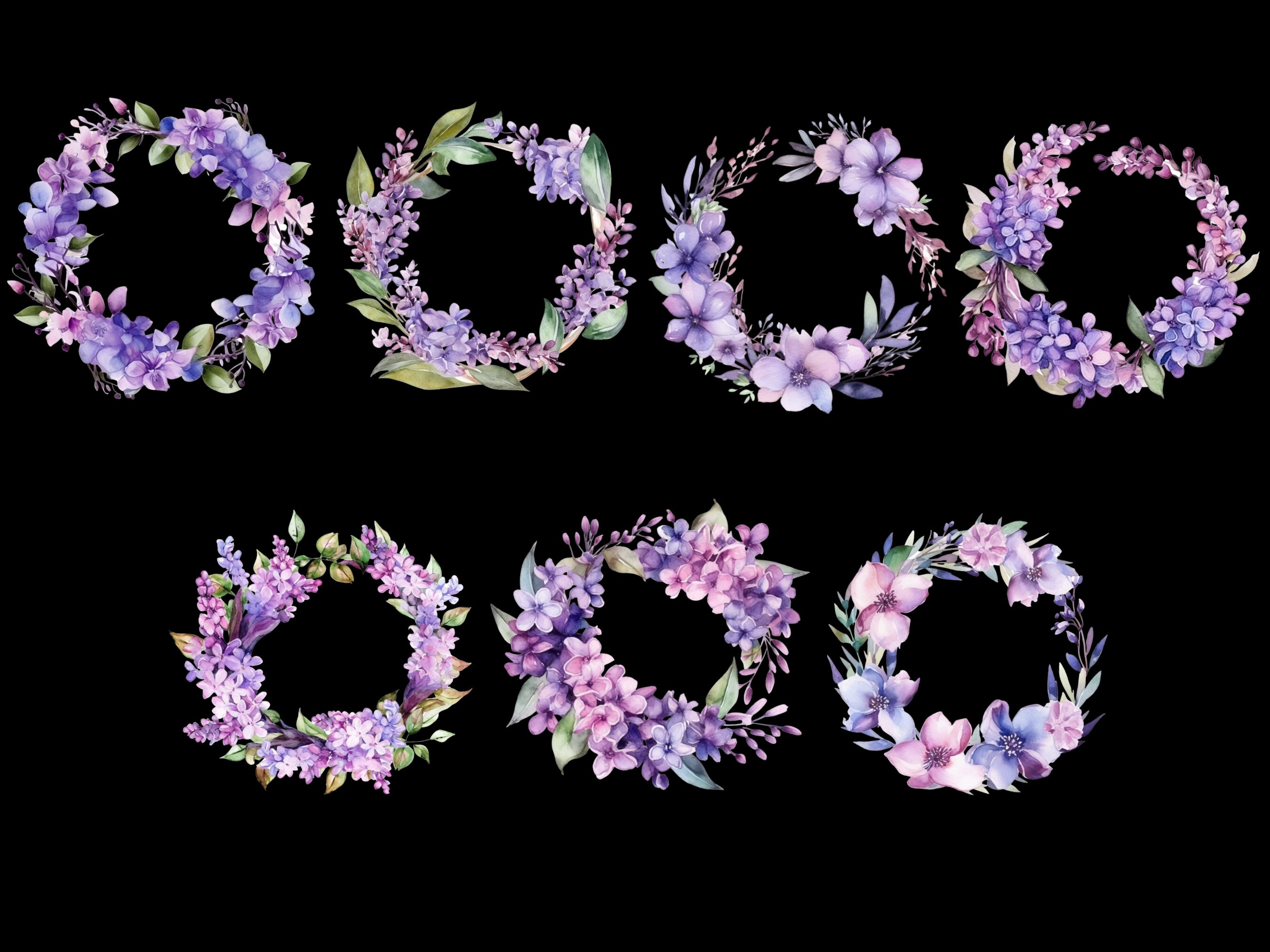 Watercolor Purple Floral Wreath Clipart | Floral Wreath Digital Image ...
