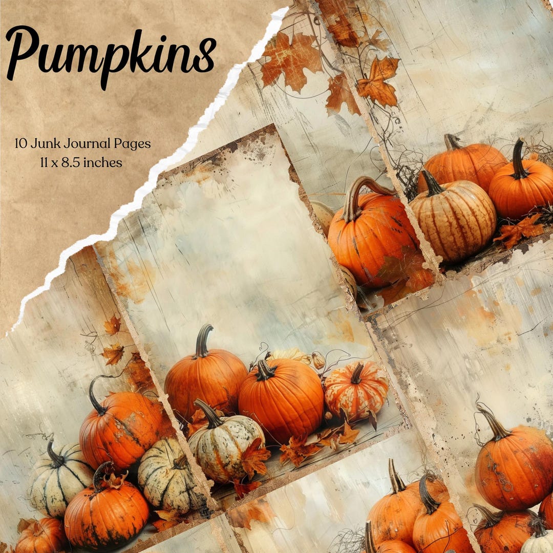 Pumpkin Junk Journal Pages Digital Scrapbook Paper Autumn Printable ...