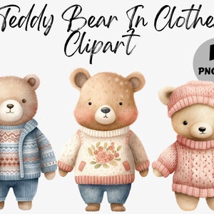 Pacote de clipart aquarela Teddy Bear PNG | Sublimação de Ursinho de Pelúcia | Imagens digitais para scrapbooking, registro no diário | Uso comercial