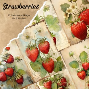 Páginas imprimibles de diario basura de fresas, papel vintage para manualidades, papel para diario, papel para álbum de recortes de frutas, descarga digital, fondo de diario