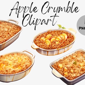 Pacote de clipart de Crumble de maçã em aquarela | Sobremesa PNG | Clipart de comida | Download instantâneo | Maçã | Uso Comercial | Álbum de recortes | Diário Lixo