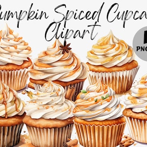 Aquarell Kürbis Spiced Cupcake PNG Clipart Bundle | Halloween Cupcake | Cupcake PNG | Aquarell Cupcake | Gewürzte Cupcake PNG